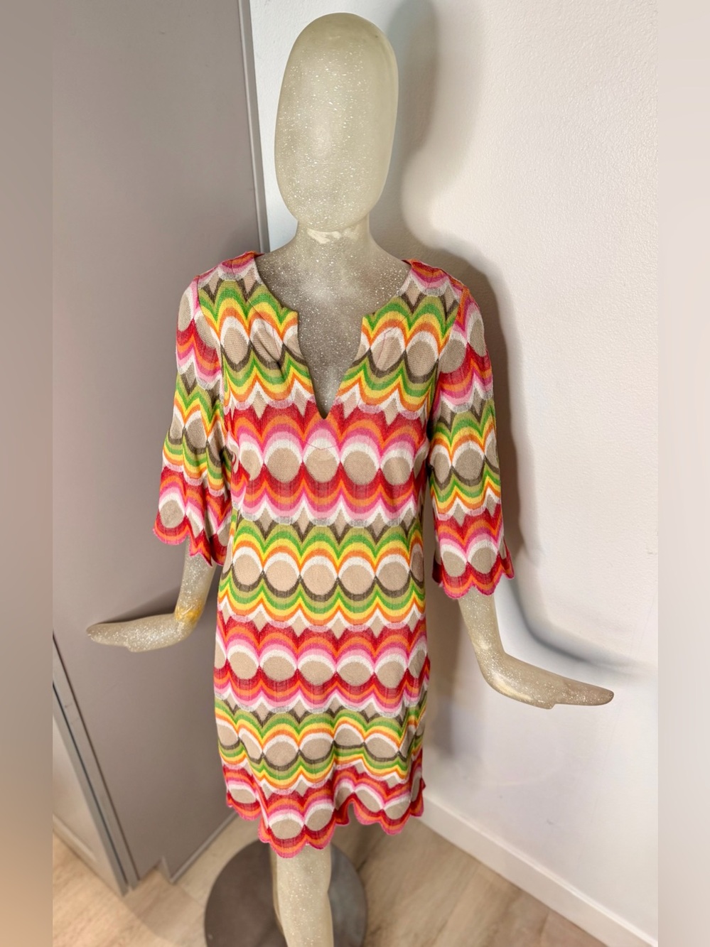 Trina Turk Retro Geometric Scalloped Tunic Shift Dress Small